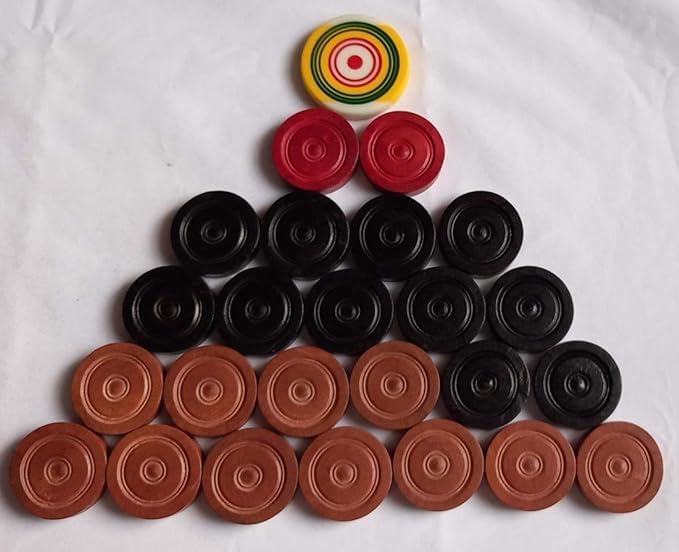Carrom Board - Monedas de madera de 24 monedas, 1 golpeador utilizado en el torneo internacional Carrom 100% original