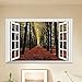 DNVEN Autumn Wall Decals Window Red Leaves in Forests Nature Forests Scenery False Faux Window Clings Murals 3D Full Colour Vinyl Bedroom Living Room Playroom Stickers 24 inches x 16 inches