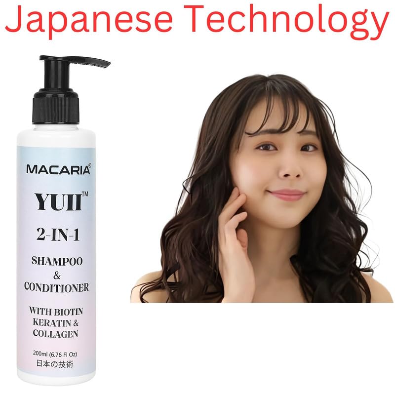 MACARIA Yuii Biotin Keratin Collagen Hair Shampoo Conditioner 2 in 1 Anti-Hair Fall, Anti-Dandruff Thickening and Growth Support Best Hair Care for Women And Men Sulfate Free by Japanese Technology