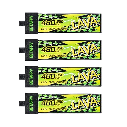 BETAFPV 4pcs Lava II 1S 480mAh Battery 3.8V 95C LiHV Battery with BT2.0 Connector Compatible with 1-2S Tiny Whoop Drone Quadcopter Like Air75, Meteor75 Pro, Cetus Pro, Cetus X Brushless Drones