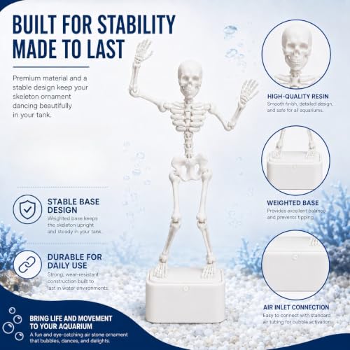 Image of Azoth Dancing Skeleton Aquarium Decoration | Bubble Activated, Fish Tank