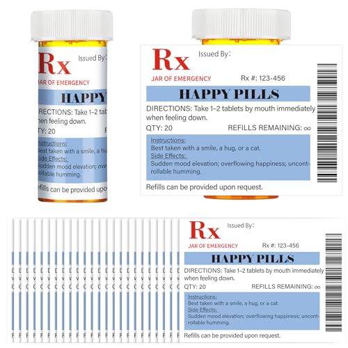 Kigeli 60 Pcs Happy Pill Labels Stickers Funny Gag Gift for Office Coworker Novelty Gift Nurse Party Favors Medication Pill Bottle Labels Stickers Nursing Pharmacist Party Supplies for School College