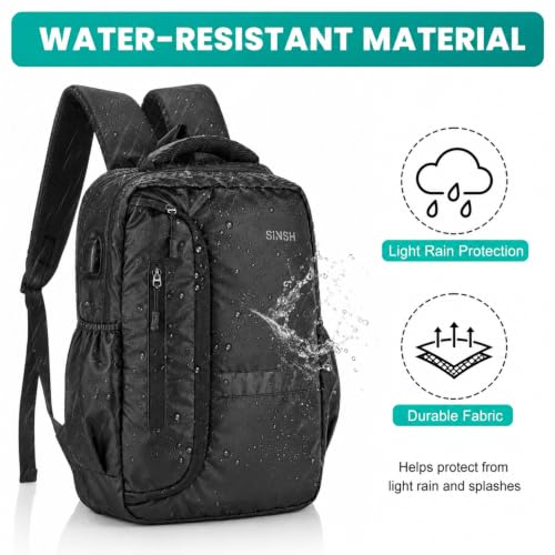 Image of SINSH Anti-Theft Laptop Backpack Aja | Water Resistant 15.6 Inch Bag With USB Charging Port | Travel Office Daily College Backpack Black For Men Women