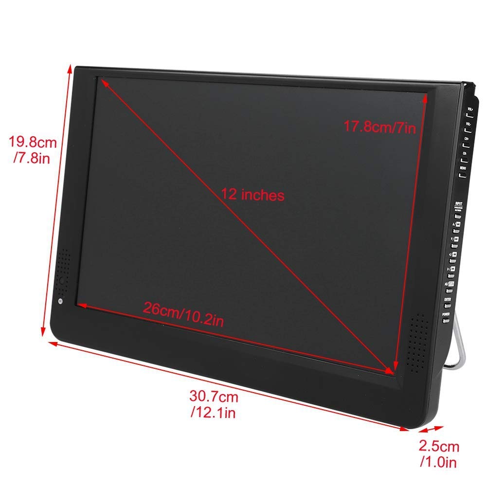 Téléviseur numérique Portable, Lecteur de télévision numérique Portable 1080P 12 Pouces 16: 9 LED, pour Chambre à Coucher, Cuisine, Caravane, Voiture, avec Support