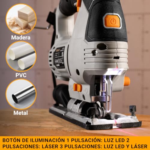 Miniatura 3 de Dekopro Sierra De Calar 800w, Caladoras Para Madera Con Luz Led, 800-3000 Spm Velocidad Variable Ajuste De 4 Vías 45 Hoja De Inglete, Sierra De Calar Eléctrica Para Cortar Metal, Madera Y Plástico