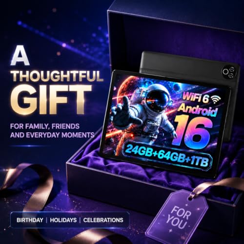 Image of 2026 Android 16 Tablet 10.1 Inch with 24GB RAM 64GB ROM, 1TB TF Card Expandable, 6000mAh Battery, Dual Band WiFi, BT5.4, Dual HD Cameras, Portable Tablet for Study, Business&Entertainment