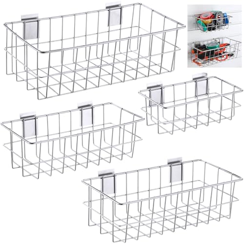 Geosar 4 Pcs Slatwall Baskets Ventilated Metal Slatwall Baskets Hanging Storage Baskets For Pvc Slatwall cover