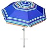 Ammsun 7ft heavy duty high wind beach umbrella parasols with sand anchor tilt sun shelter uv 50 protection outdoor sunshade umbrellas carry bag for patio garden pool backyard stripe blue  urban country home decor
