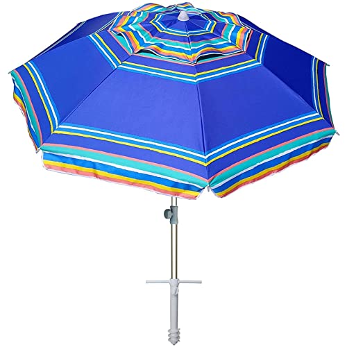 AMMSUN 7ft Heavy Duty High Wind Beach Umbrella Parasols with Sand Anchor Vent Tilt UPF 50+ Sun Protection Portable Outdoor Sunshade Umbrellas Carry Bag for Patio Garden Pool Backyard Blue by AMMSUN - Used condition - US$31.85