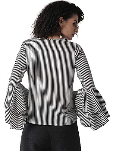 Image of Style Quotient Women White & Black Striped Top-White /Black