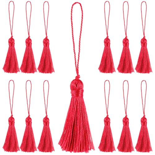 Image of 48Pcs Mini Bookmark Tassels Handmade Keychain Silky Tassel | (Red)3.75inch Tassel, Silky Floss Craft Tassel for Jewelry Making,Tags,DIY Accessory