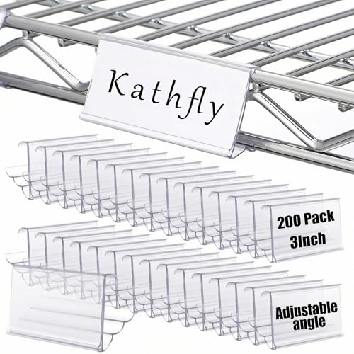 Image of Kathfly 200 Pack Wire Shelf Label Holder 3 inch Adjustable Shelf Cable Tags