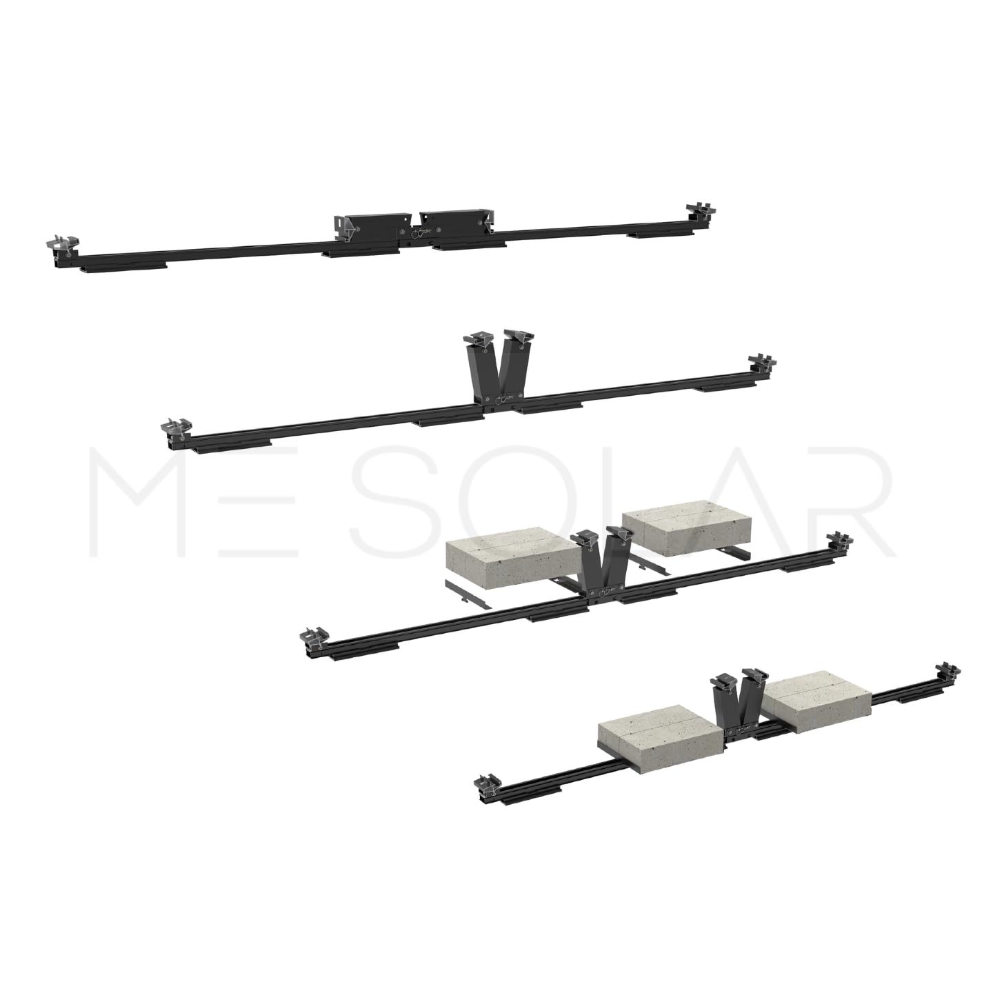 EasyMontage Flachdach Montagesystem für 4 Solarmodule PreFix4 II – schwarz eloxiert – 10 Grad Halterung – flexible Ausrichtung Ost/West/Süd