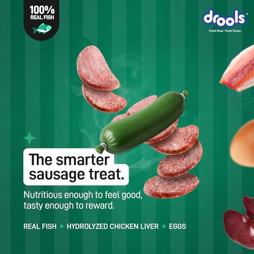 Image of Drools Adult & Puppy Sausage for Dog, 450g | Real Fish Flavour | High Protein | Treat & Food Topper | Grain Free | Best for Training & Bonding | No Preservatives