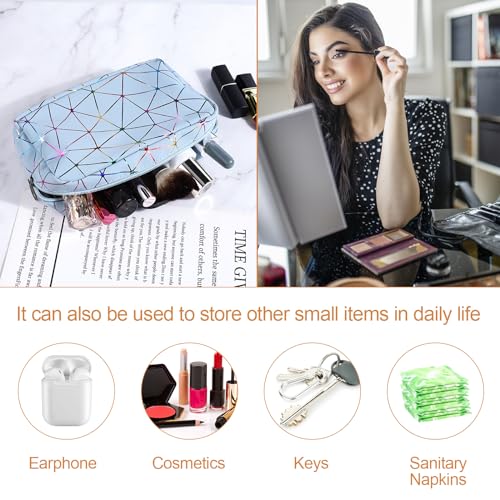 Image of Likesing Period Bag Pouch, Leather Tampon Holder for Purse-Colorful Blue | PU Period Pouches for Teen Girls, Women Portable Sanitary Napkin Storage Bag, Feminine Sanitary Bags Emergency Pad Pouch
