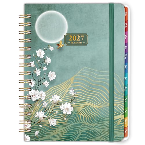 2027 Planner - JAN. 2027 - DEC. 2027 2027 Planner Weekly and Monthly Weekly and Monthly Planner with Colorful Tabs Premium Paper Twin-wire Binding - Hardcover (6.4 x 8.5 Green Back Pocket)
