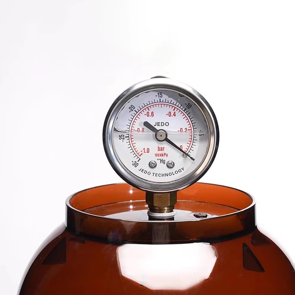 Brauner Kunststoff-Vakuum-Exsikkator, Probenaufbewahrungsgefäß mit Doppelventilen und Unterdruck-Vakuummeter