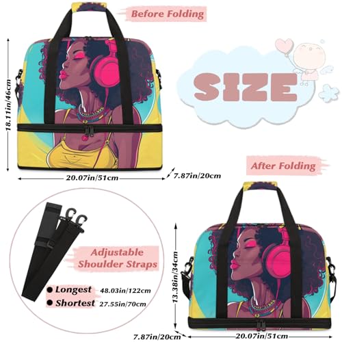 Large Weekender Overnight Bags Colorful Woman Headphones Travel Duffel Bag for Women Men Gym Bags With Shoe Compartment Foldie Travel Tote Bag Carry On Personal Item Bag for Travel Gym Sports2