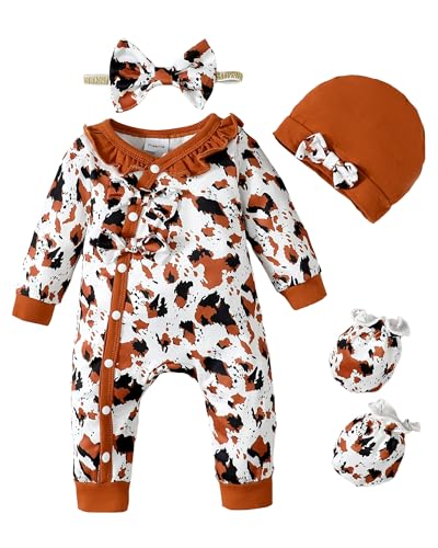 Image of Infant Baby Girl Clothes Newborn Girl Romper Fall Winter Outfit Ruffle Long Sleeve Jumpsuit Romper Cute Baby Girl Outfit