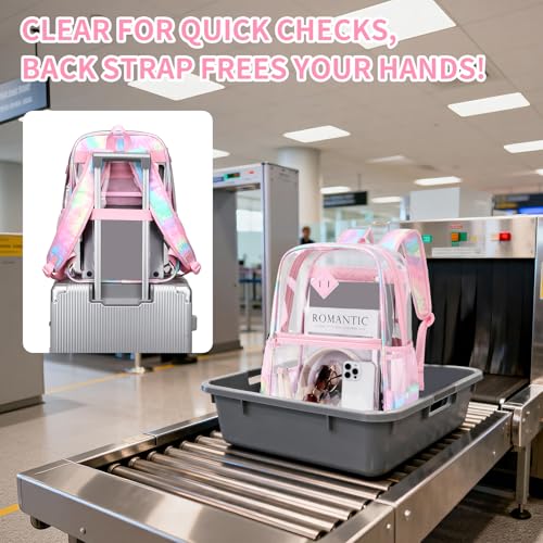 Image of MUSEVOS Clear Backpack for School, Heavy Duty PVC Transparent Bookbag for Girls Stadium Approved See Through Backpack, Pink Tie-Dye