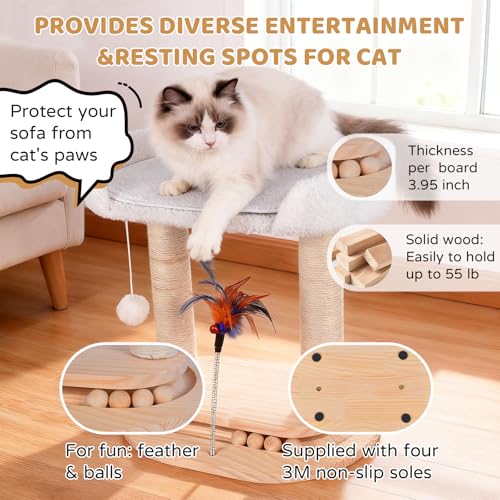 Torre para gato 5 en 1 de madera natural con rascador y cama miniatura 6