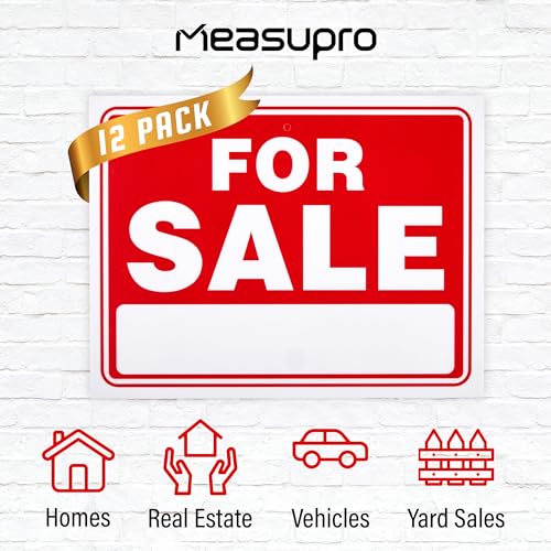 MeasuPro For Sale Signs - 12 Pack - 9 x 12 Inch Weatherproof & Rust Free Clear, Plastic Coated Tags for Houses for Sale, Car Auto Sales - Hand Write Advertising Signage, Business & Commercial - Thumbnail 5