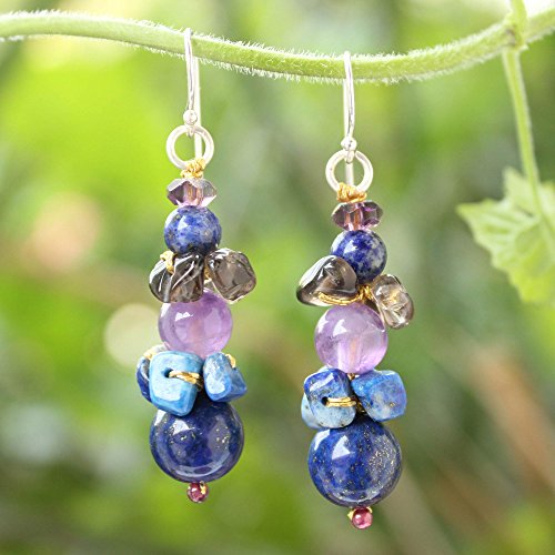 NOVICA Artisan Handcrafted Lapis Lazuli Amethyst Beaded | Quartz Dangling | Multicolor Long | Natural Gemstone | Chalcedony Earrings For Women | Thailand2