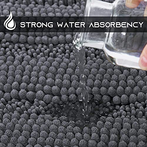 Nicetown Grey Bathroom Rug Sets, Extra Thick Bath Rugs For Bathroom, Anti-Slip Soft Plush Chenille Shaggy Bath Mats, Living Room Bedroom Mats, Water Absorbent Floor Carpets (20 X 32 Plus 17 X 24) #TOP4
