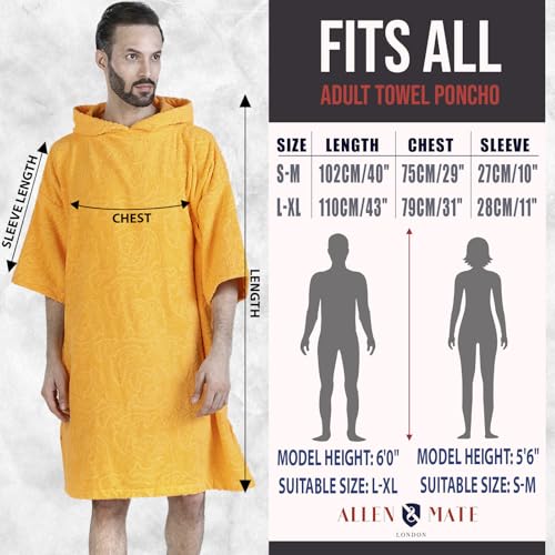 Image of ALLEN & MATE 100% Cotton Hooded Surf Poncho Changing Robe - Quick Absorbent Changing Towel with Pocket for Surfing Men Women