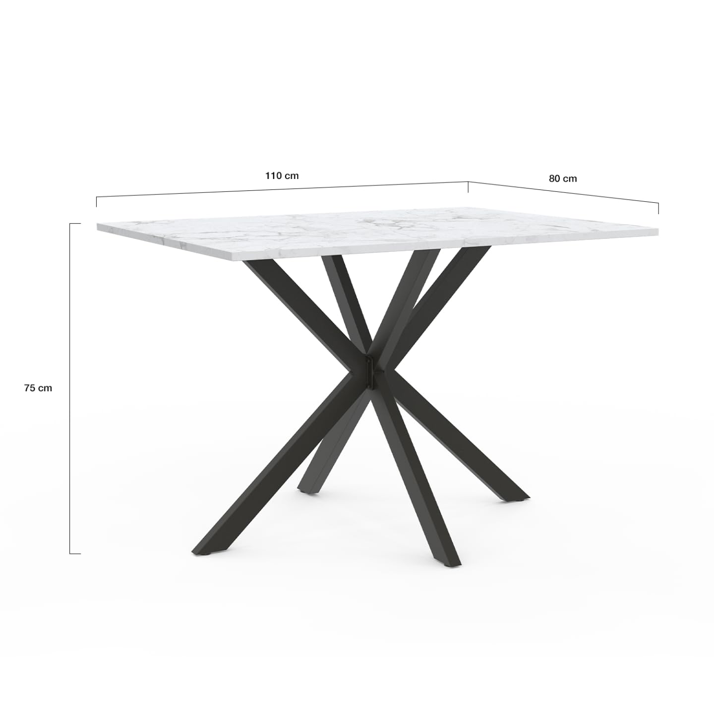 IDMarket - ALASKA Mesa de comedor para 4 personas con efecto mármol blanco y pata de araña de metal 110 cm