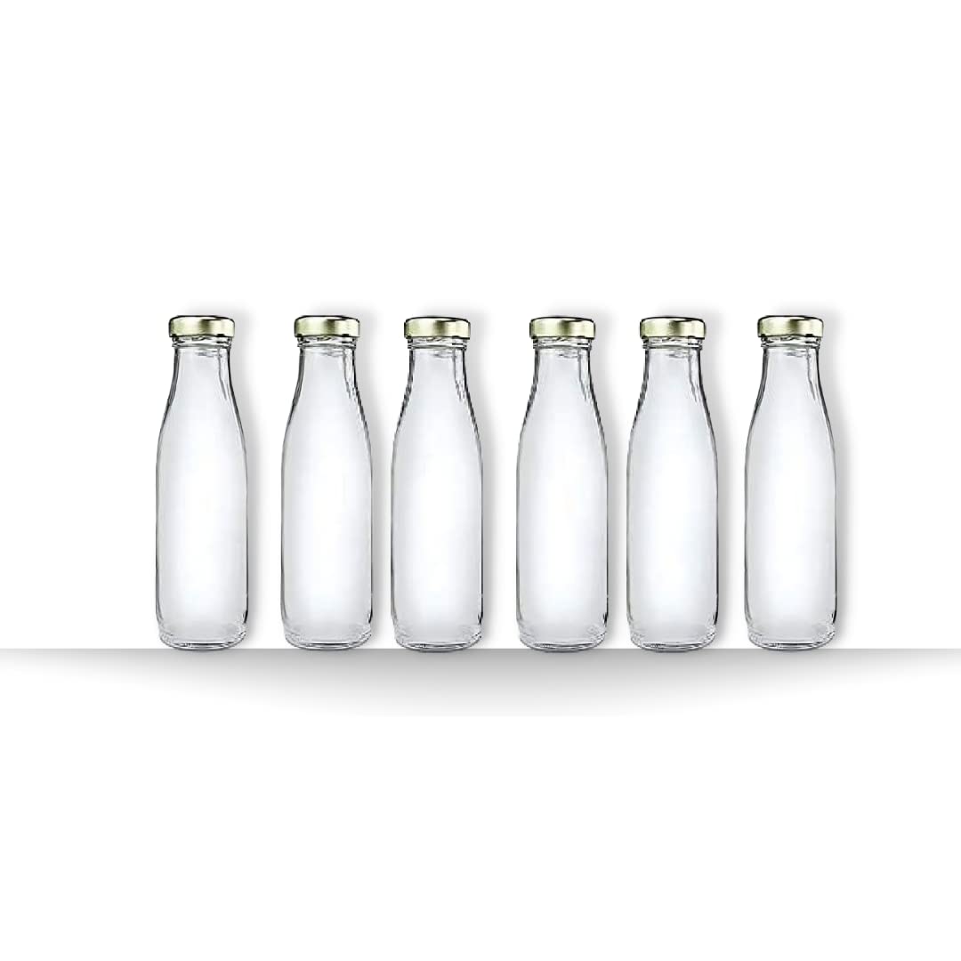 Sunshine Global Source Glass Airtight Lid Milk Bottles Transparent Milk Bottles Water Bottles Fridge Bottle Pack of 6 Round Shape - 500ml