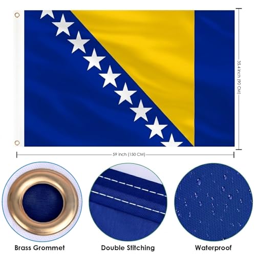 Image of AhfuLife Bosnia and Herzegovina Flag 5ft x 3ft for Party Decor, 2 Pcs Large Bosnia-Herzegovina Flag Polyester Double Side with Brass Eyelets for World Cup Garden Street Indoor Outdoor