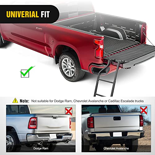 Image of Nilight Foldable Truck Tailgate Ladder for Pickup with Aluminum Step Grip Plates, Replaceable Rubber Feet & Stainless Steel Self Drilling Hex Screws for Easy Installation