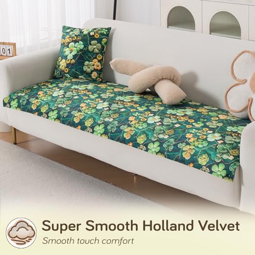 Image of HOKIPO 'Nature Muse' Premium HD Printed Holland Velvet Sofa Cover Mat for 1 /2 /3 Seater & L-Shape Sofa. Make Your Own Sofa Cover Set, Mat 70(D) x 60(L) cm, Emerald Garden (IN-913-D4)