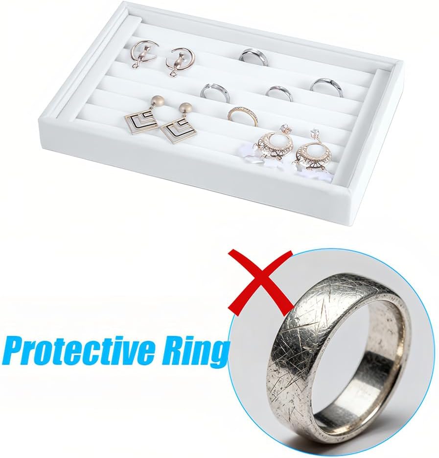 Joyzan Ring Display Tray, Stackable Velvet 7 Slots Lint Earrings Holder Drawer Insert Jewelry Studs Organizer Small Necklace Storage Showcase Case Stand Dresser Accessory Home Organization Decoration
