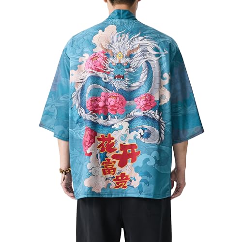 Image of PRIJOUHE Men's Japanese Kimono Cardigan Jackets Casual Long Sleeve Open Front Coat Lightweight Yukata Outwear