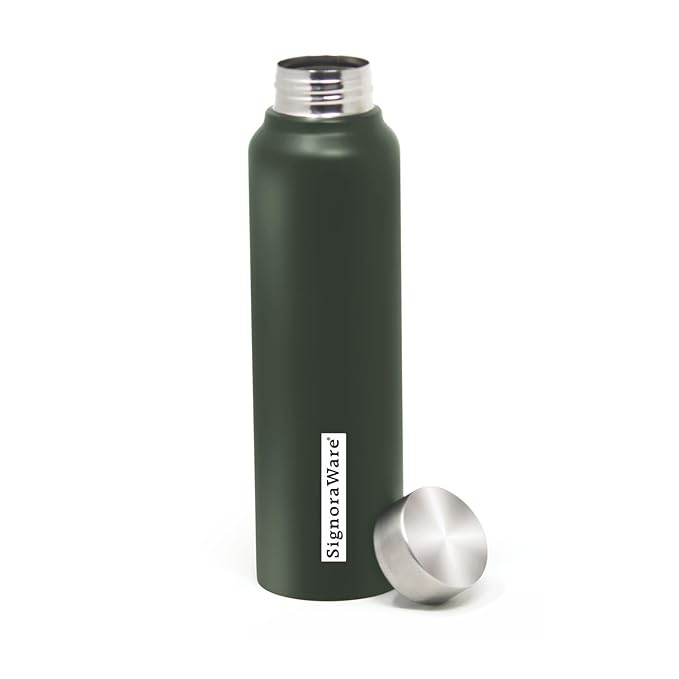 SignoraWare Aqua Single Wall Stainless Steel Bottle | Airtight & Leakproof | Sleek Design | Easy to Carry & Clean | Ideal for Office, School, Gym, Picnic, Travel & Outdoor Use (1 Ltr | Green)