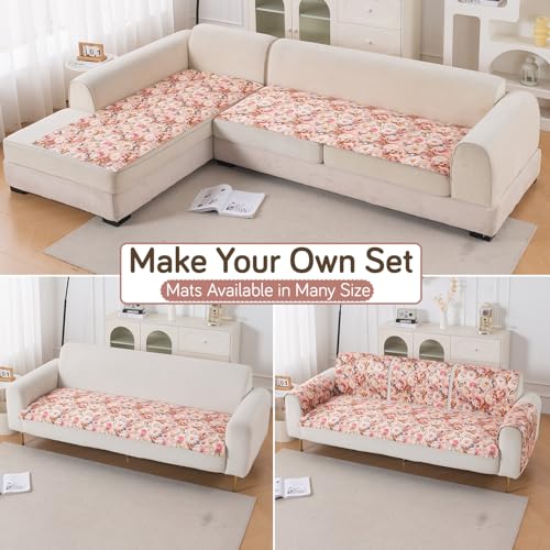 Image of HOKIPO 'Nature Muse' Premium HD Printed Holland Velvet Sofa Cover Mat for 1 /2 /3 Seater & L-Shape Sofa. Make Your Own Sofa Cover Set, Mat 70(D) x 120(L) cm, Rose Symphony (IN-915-D5)
