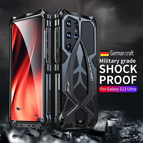Image of Lunivop For Samsung Galaxy S23 Ultra Case Metal Hard Phone Case Back Cover Para Screw With Camera Protection Heavy Duty Metalicas Military Grade Black