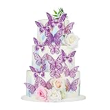 Gyufise 36 Pack Purple 3D Butterfly Cupcake Toppers Hollow Butterfly Cake Decorations for Birthday W