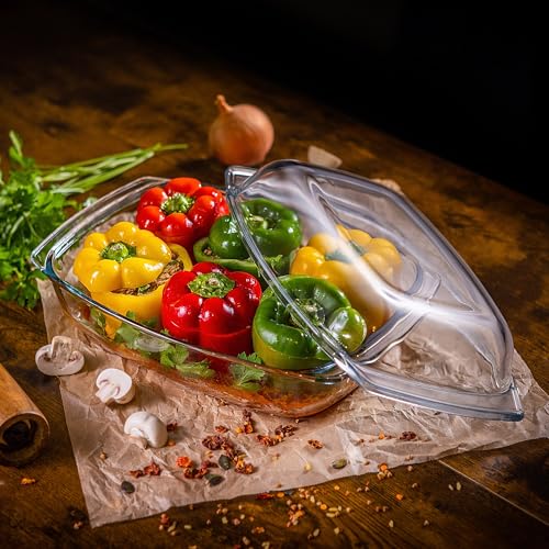 KADAX Auflaufform 5 L aus hitzebeständigem Glas mit Deckel & Griffen – rechteckiges, feuerfestes Gefäß zum Braten & Backen… – Ansicht 2