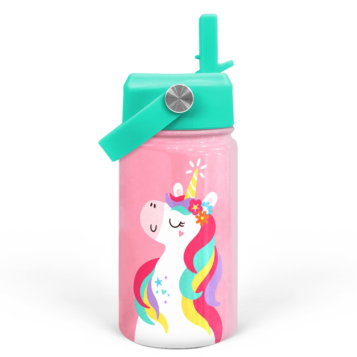 Unicorn Water Bottle - Kids Water Bottle with Straw Lid - 12 Oz Insulated Stainless Steel Water Bottles for Kid Girls - Travel Cup for School Sports