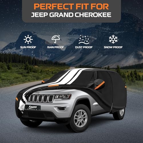 Image of Kayme Jeep Grand Cherokee Car Cover Waterproof All Weather for Automobiles | Custom Fit for Grand Cherokee (1992-2026), Gift with Tape /Towel, Outdoor Full Exterior Cover Rain Snow Sun UV Protection.