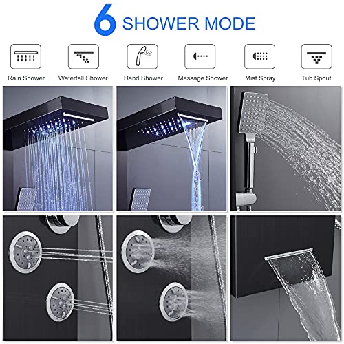 Image of 5-in-1 LED Shower Panel Tower System Stainless Steel Black