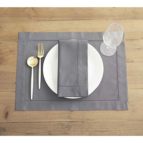 image for Solino Home Hemstitch Cotton Linen Placemats - 14 x 19 Inch, Set of 4 