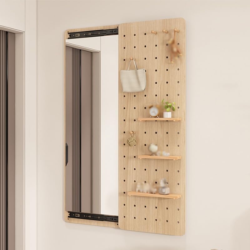 Panneau perforé en bois avec miroir de 30x120 cm pour rangement mural