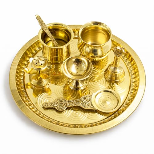 10 Inch Brass Pooja Thali Set|Puja Thali Set for Home|Pooja Thali|Arati Arathi Arthi | Karwa Chauth|Pooja Plate for Diwali|Return|Corporate Gift