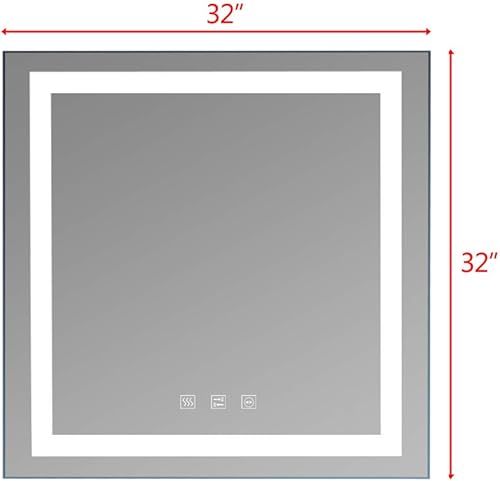 Miniatura 3 de Espejo de baño LED cuadrado táctil luces de atenuación tricolor 32 x 32 pulgadas