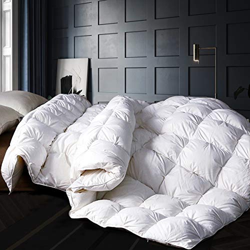 Alanzimo Goose Down Comforter King Size - All Season - Luxury 100% Cotton Hypoallergenic 1200 Thread Count 700 Fill Power with Tabs White Comforter- Pinch Pleat Design