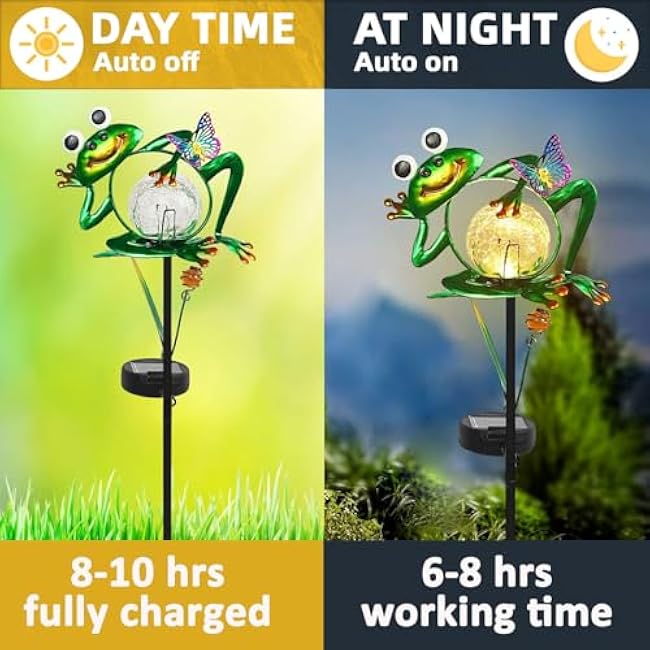 Frog Garden Solar Lights Outdoor Decorative, 2 Pack Metal Frog Garden Decor for Outside Waterproof Solar Stake Lights for Lawn Ornaments Patio Yard Decorations, Gardening Gifts for Mom Women